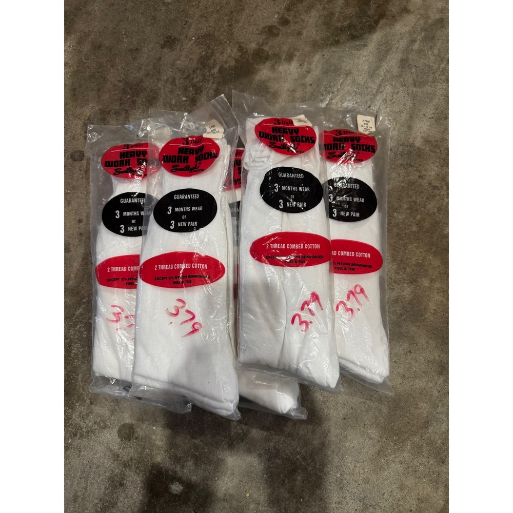Vintage Heavy Work Socks 3 Pair Pack White Combed Cotton Size 10-10.5 RN 18838